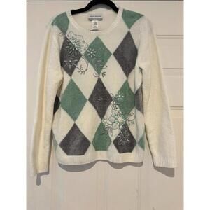 Womens sz petite M Alfred Dunner argyile embelished sweater‎ #916